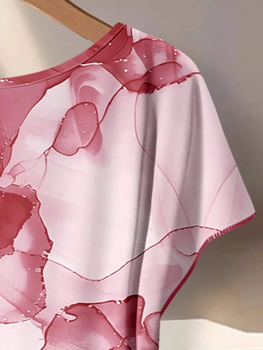 Women's Aqua Blue Summer Casual Vacation Holiday 2 Pieces Set,Abstract Floral Pattern Shirt With Tie Bow & Loose Straight Leg Pants,Vintage Style