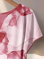 Women's Aqua Blue Summer Casual Vacation Holiday 2 Pieces Set,Abstract Floral Pattern Shirt With Tie Bow & Loose Straight Leg Pants,Vintage Style
