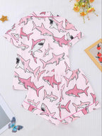 Women's All Over Animal Print Crop Shirt & Elastic Waist Shorts Pyjama Two-piece Set