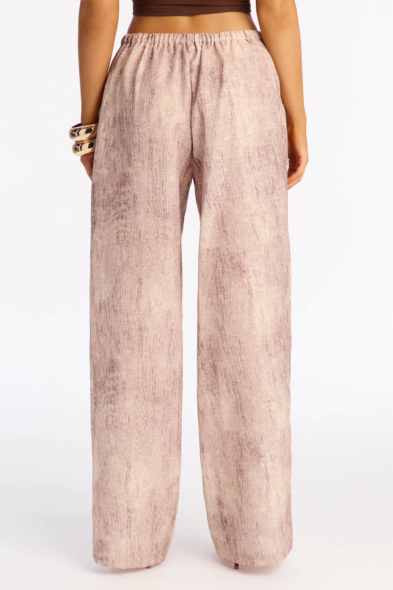 Amelia Textured Wide Leg Pull On Drawstring Pant 32′′ - Brown/combo