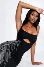 Emory Rhinestone Bandage Midi Dress - Black