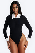 Ultimatum Collared Long Sleeve Bodysuit - Black/combo