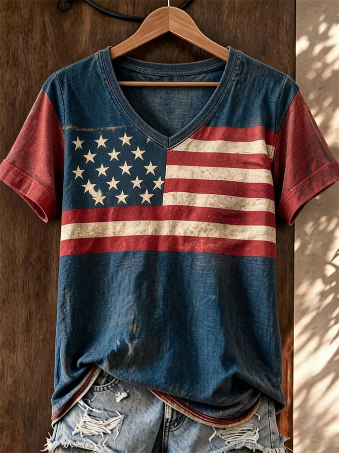 Women's Casual Retro American-Style 250th Anniversary Print T-Shirt