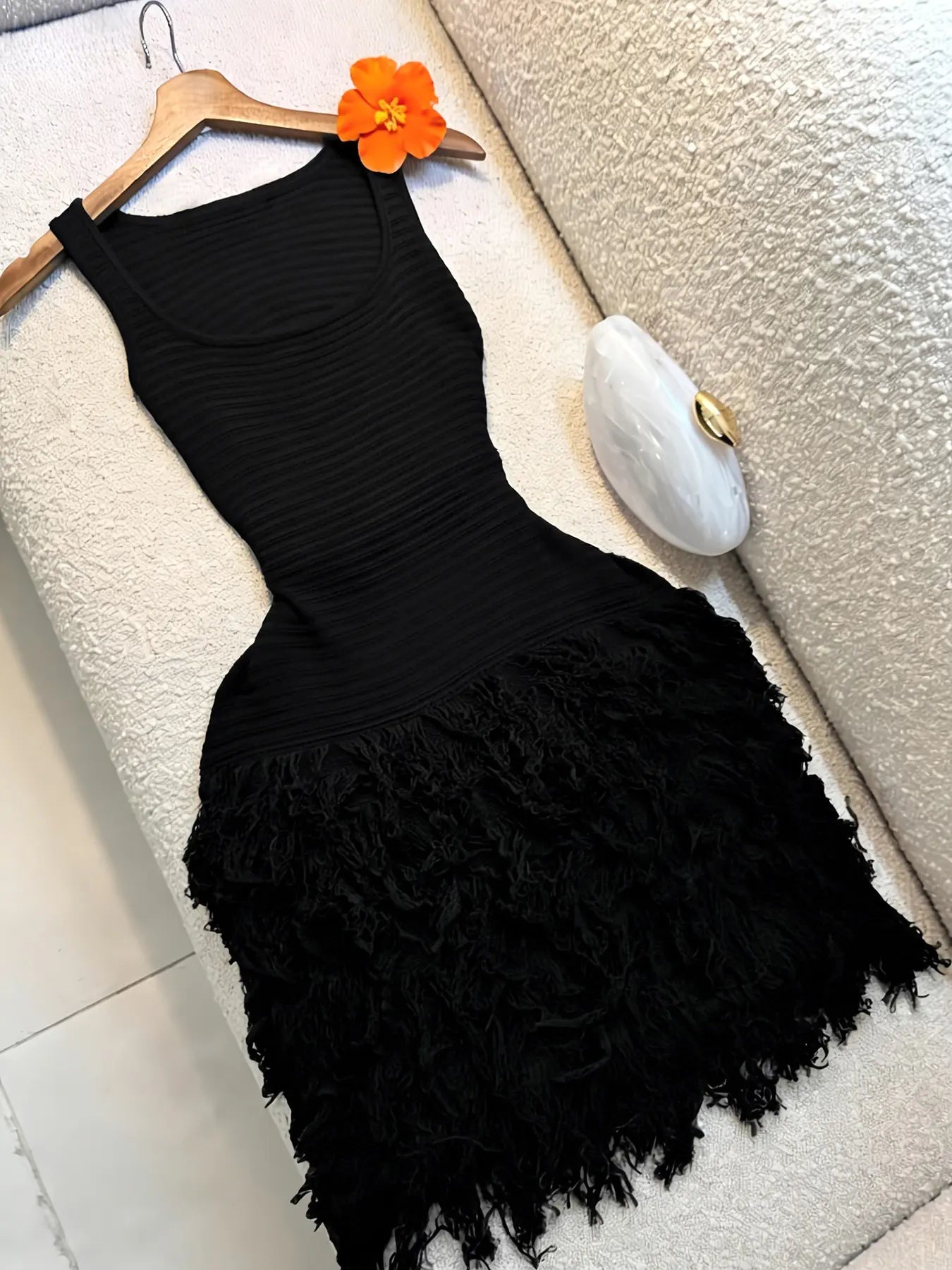 Elegant Knitted Bodycon Dress, Summer Vacation Fringe Skirt