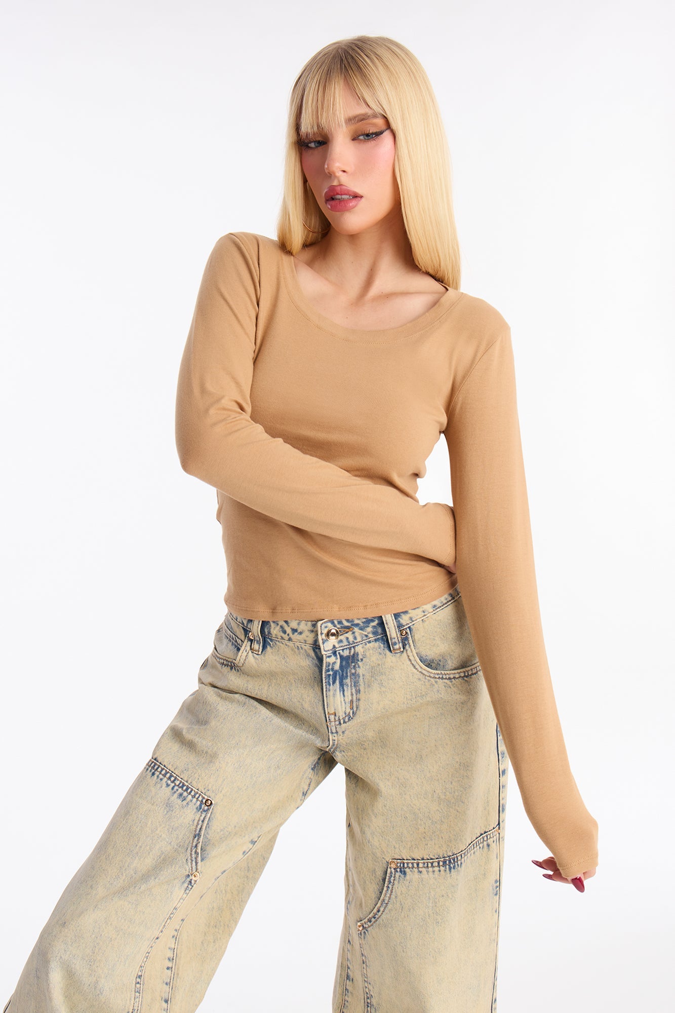 Elise Round Neck Long Sleeve Top - Black