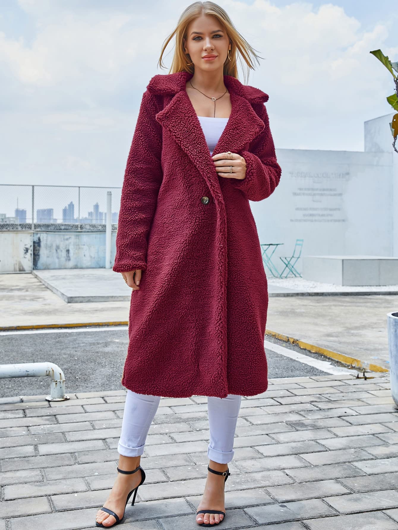 RAOGE Jackets for Women Jackets - Single Button Teddy Midi Coat