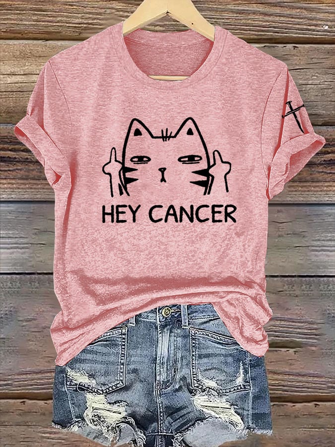 Women's Casual Anti-Cancer Kitten Print Short-Sleeve T-Shirt