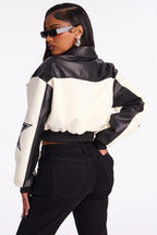 So Official Faux Leather Bomber Jacket - Black/combo
