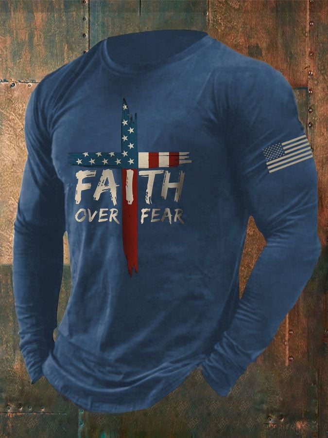 Men's Faith Over Fear Printed Casual T-shirt
