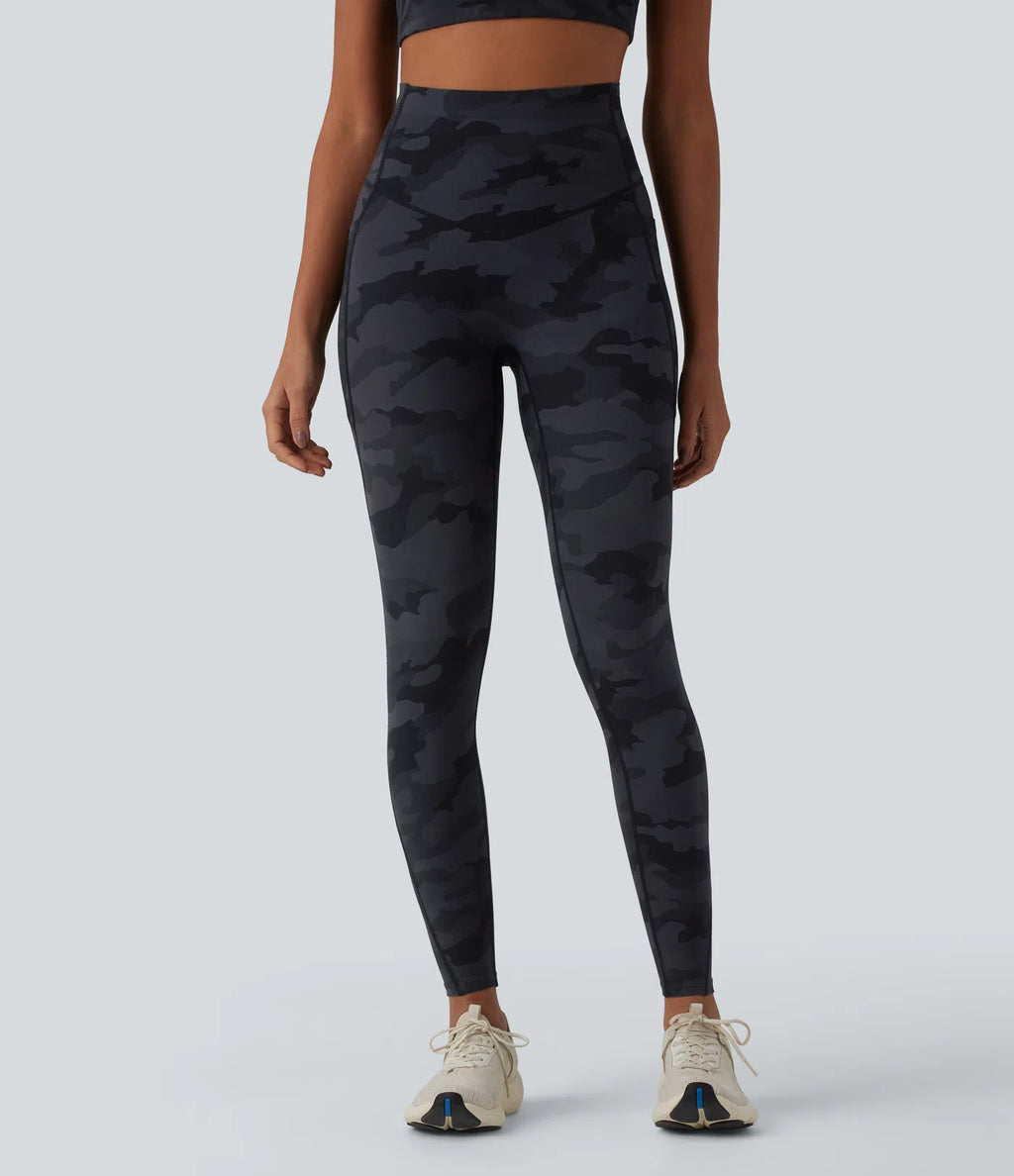 UltraSculptTM Camo Print High Waisted Tummy Control Running Leggings with Pockets