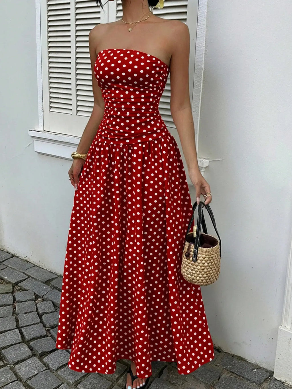 Women's Polka Dot Printed Ruched Waist Sleeveless Halter Dress, Elegant All Season Fashion, Perfect for Casual Wear, Stylish and Comfortable, Casual Fashion Chic, Casual Chic Outfit