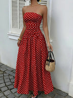 Women's Polka Dot Printed Ruched Waist Sleeveless Halter Dress, Elegant All Season Fashion, Perfect for Casual Wear, Stylish and Comfortable, Casual Fashion Chic, Casual Chic Outfit