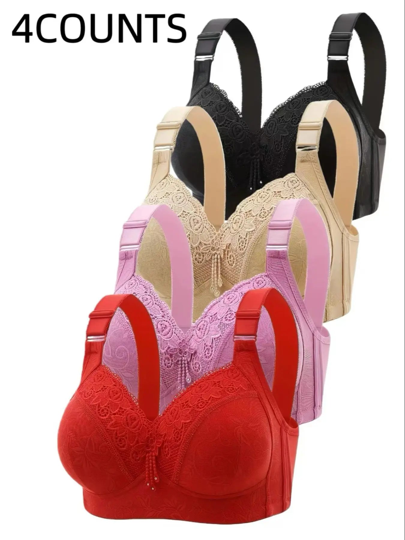 Women's Contrast Lace Push Up Bra, Adjustable Strap Bra, Soft Comfortable Breathable Casual Everyday Lingerie for All Seasons