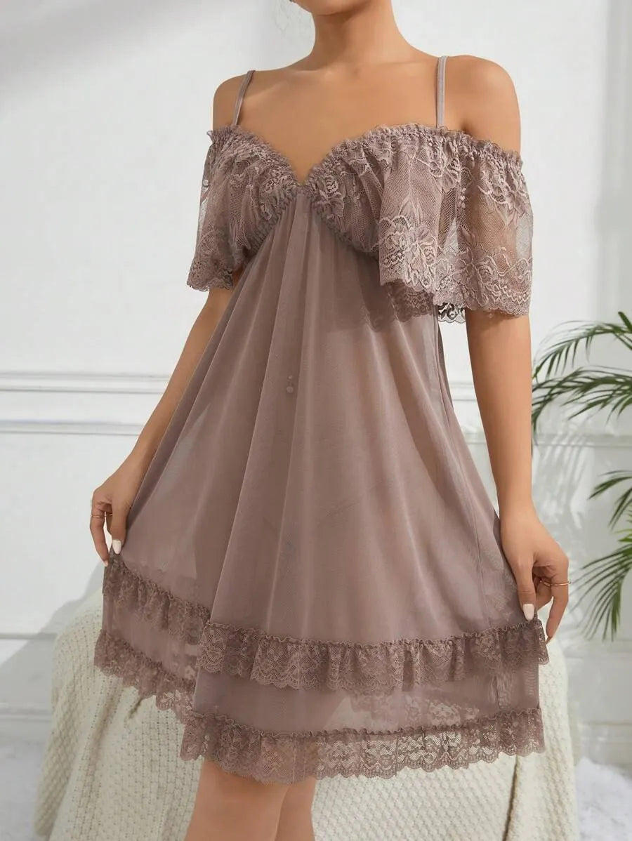 Slumberist Sexy Mesh Lace Women's Pajama Night Dress