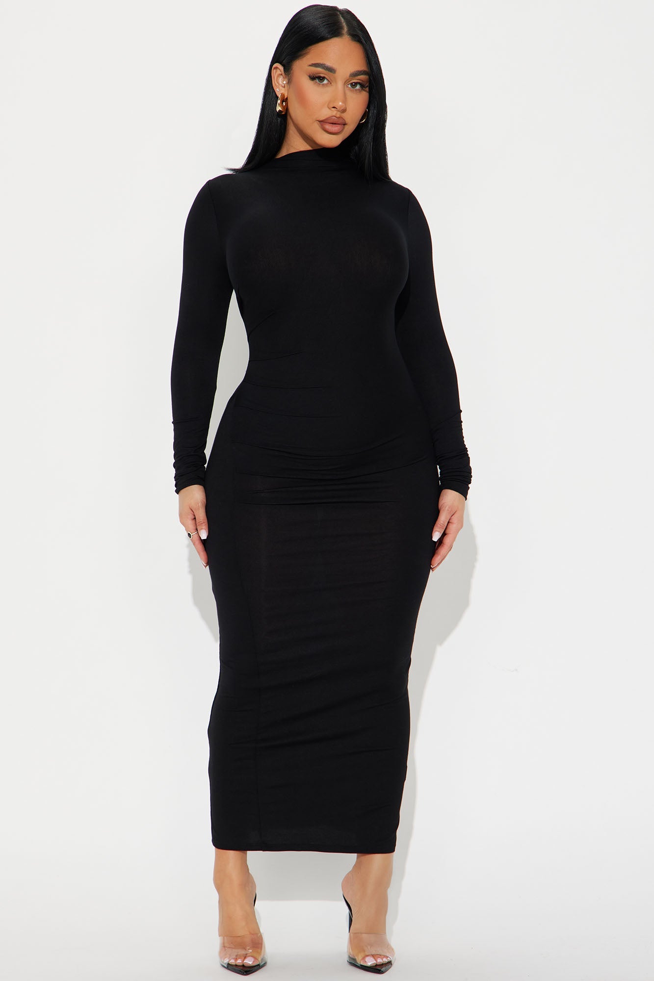 Lana Long Sleeve Midi Dress - Black