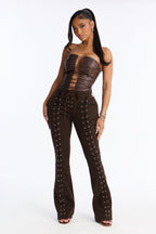Maddy Lace Up Flare Jeans - Brown