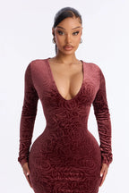 Estella Long Sleeve Velvet Midi Dress - Hunter