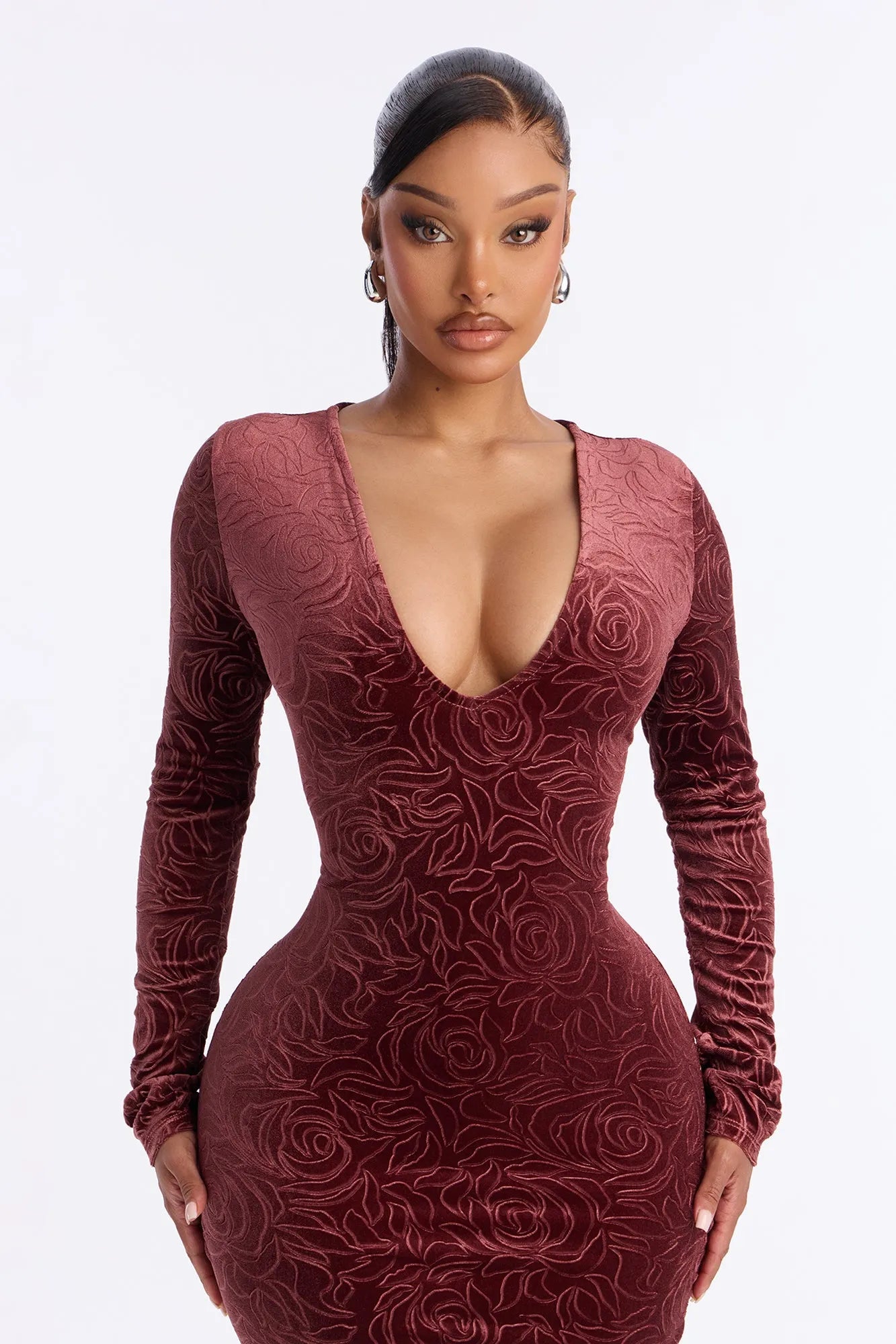 Estella Long Sleeve Velvet Midi Dress - Hunter