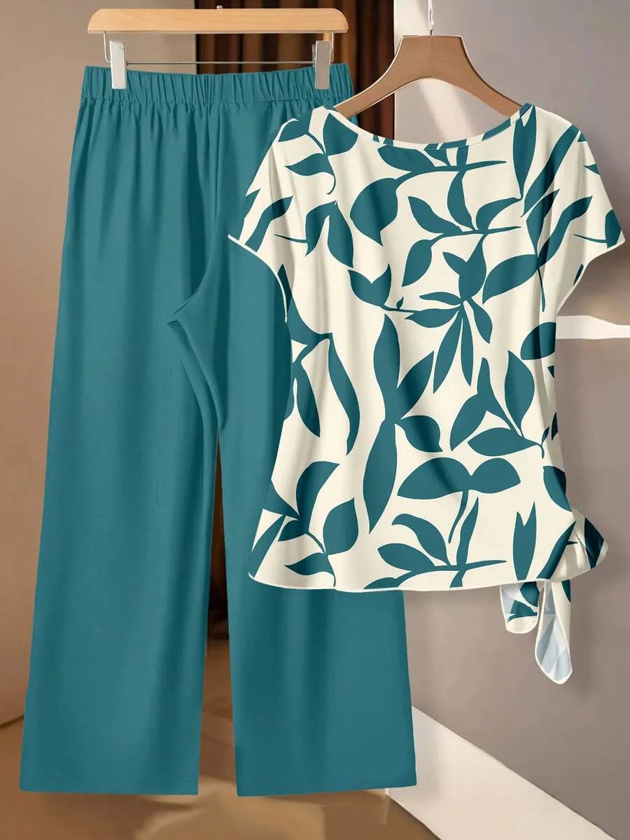 Women's Tie Bow Blouse And Straight Leg Pants 2 Pieces Set Blouse And Pants Set Floral 2 Pieces Set Modest Two Pieces Set Two Pieces Set,Casual