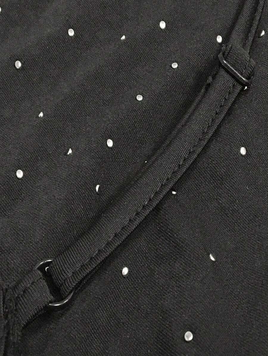 Elegant Women's Rhinestone Sparkling Nightclub Sexy Sleeveless Long Dress Formal Evening Gown Birthday Party Wedding Guest Dress Black Polka Dot