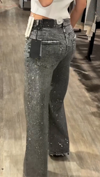 Women Rhinestone Washed Casual Jeans