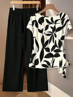 Women's Tie Bow Blouse And Straight Leg Pants 2 Pieces Set Blouse And Pants Set Floral 2 Pieces Set Modest Two Pieces Set Two Pieces Set,Casual