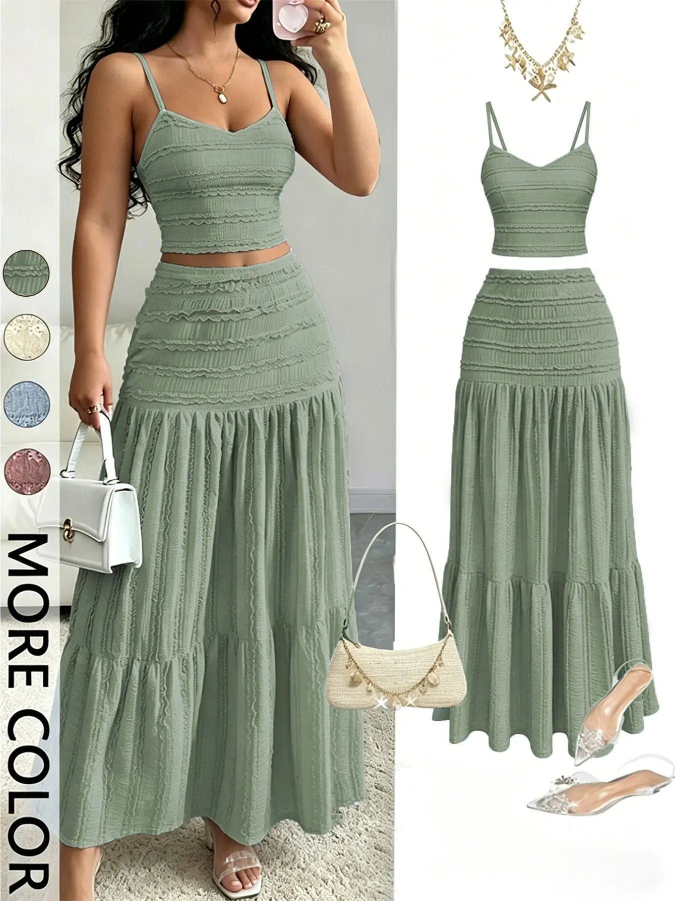 Women's Elegant Chic Party Sweet Cute Sleeveless Short Top and Half Skirt Set, Casual Slim-Fitting Spring & Fall