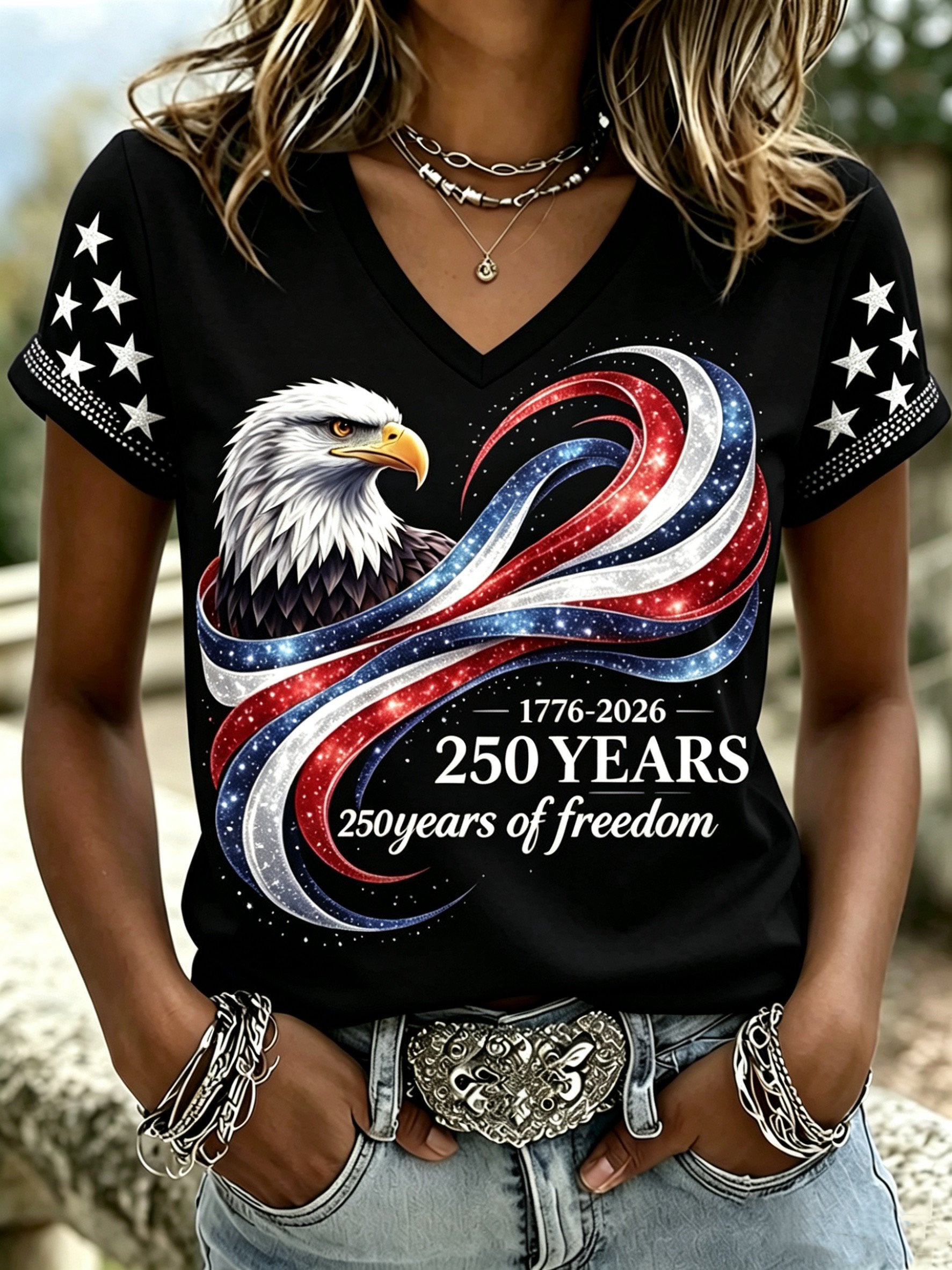 Women'S Casual U.S. 250th Anniversary Commemorative Printed T-Shirt