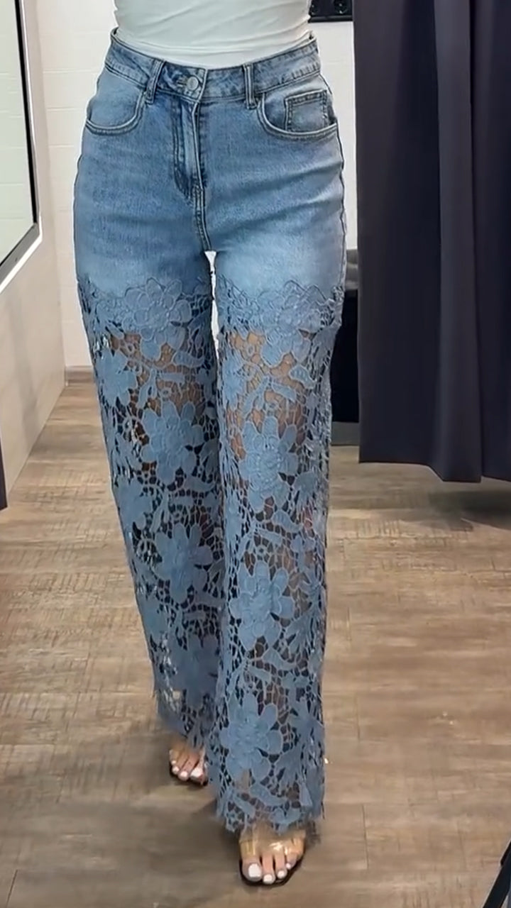 Women's Lace Patchwork Casual Jeans