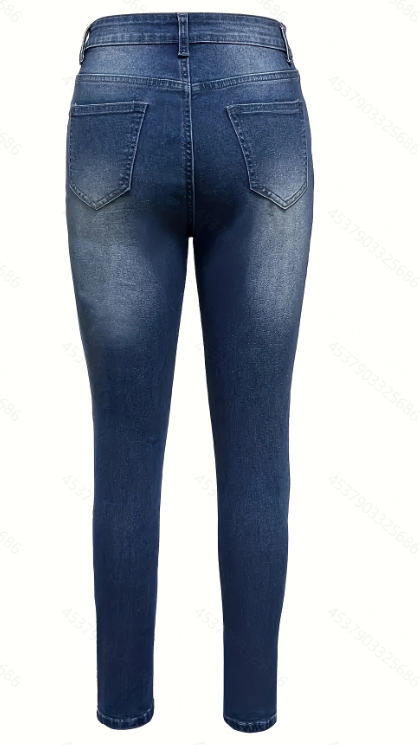 Women's Denim Patchwork Leopard Print Ripped Casual Trousers