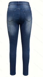 Women's Denim Patchwork Leopard Print Ripped Casual Trousers