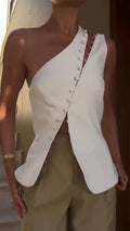 Women's One Shoulder Buckle Irregular Casual Top