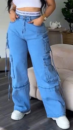 Ladies' Patchwork Pocket Casual Jeans