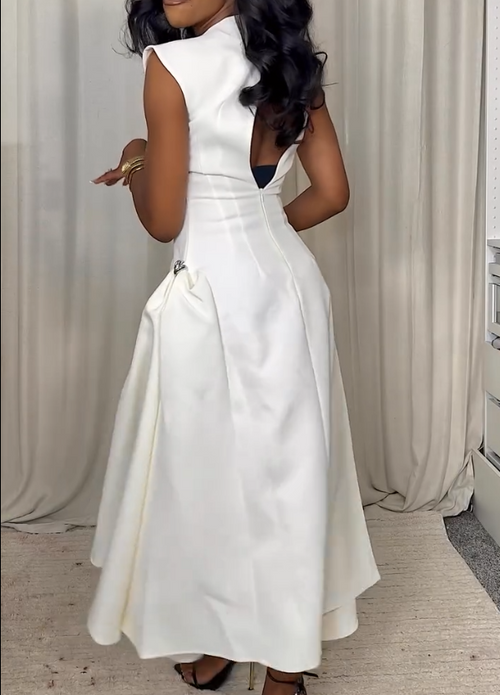 Ladies' Round Neck Solid Color Elegant Temperament Dress