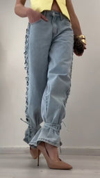 Ladies Side Cross Tie Casual Jeans