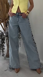 Ladies Side Cross Tie Casual Jeans