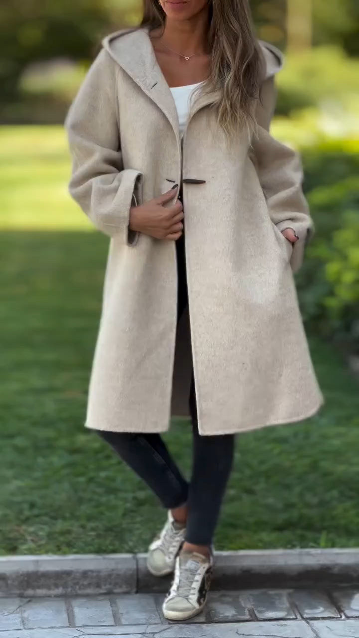 Womens Round Neck Hooded Casual Coat