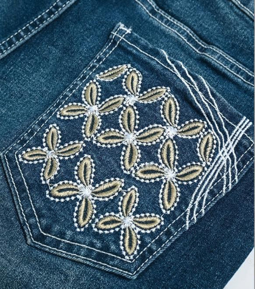 Ladies Washed Pocket Printed Casual Jeans