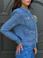 Women Round Neck Breasted Small Fragrant Style Casual Jacket
