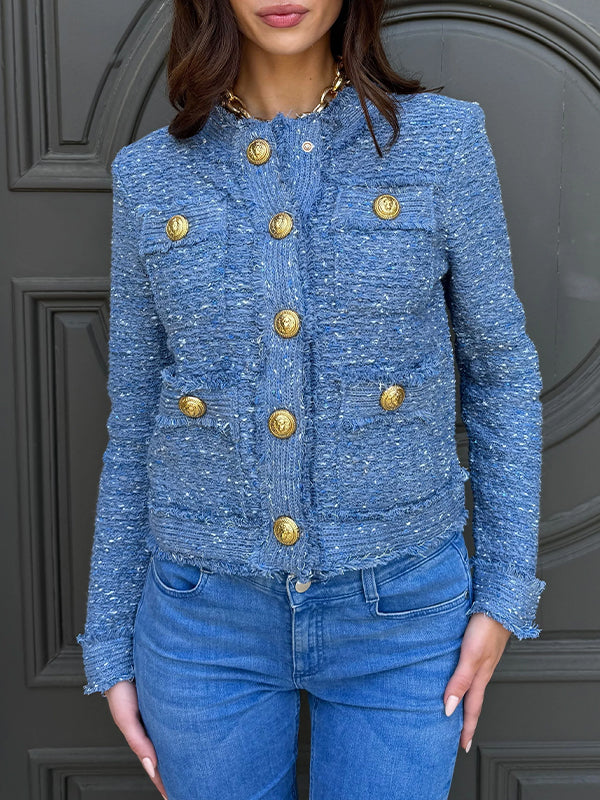 Women Round Neck Breasted Small Fragrant Style Casual Jacket