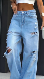 Women Ripped Washing Casual Jeans