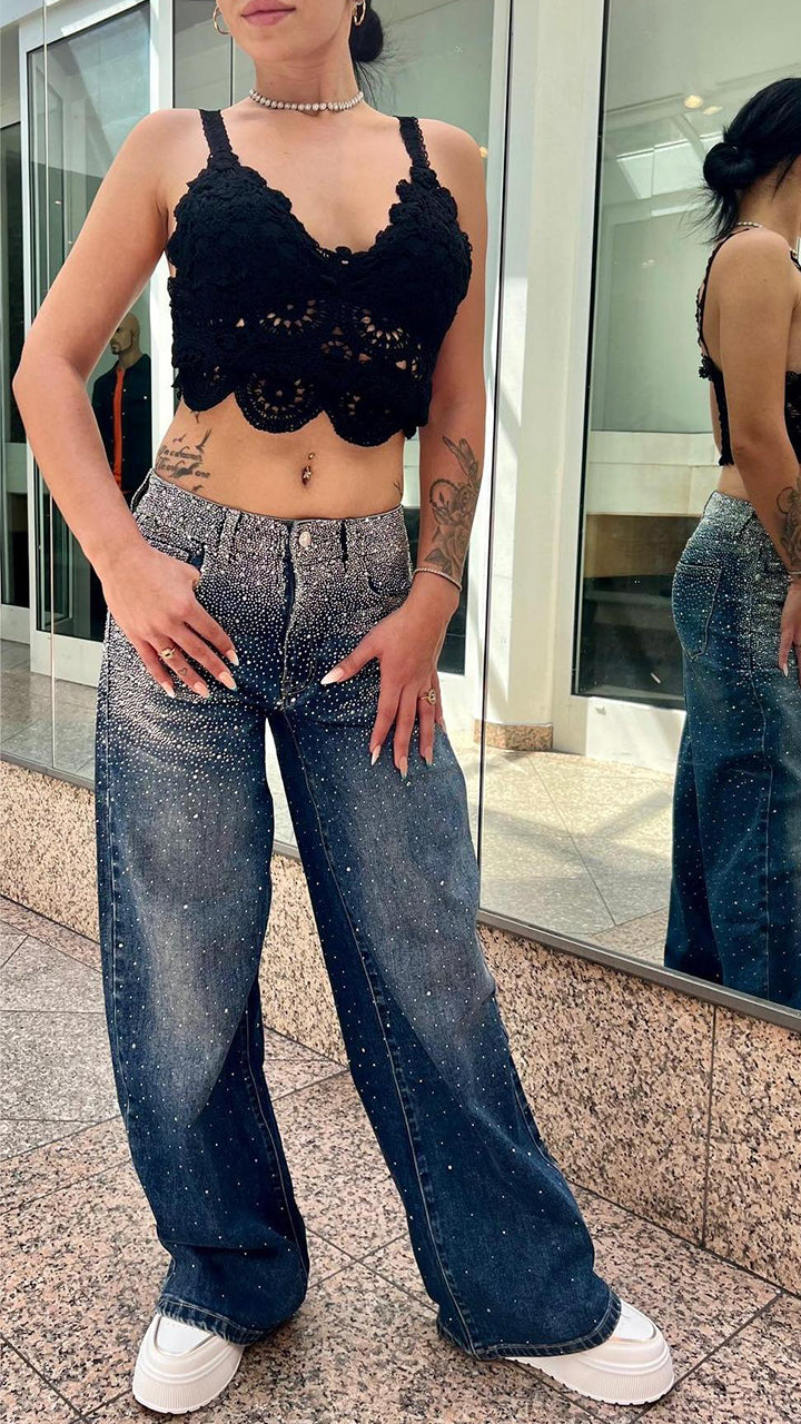 Women Ironing Diamond Wash Water Casual Jeans