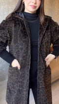 Women Hooded Printed Paneled Knit Sleeve Casual Coat
