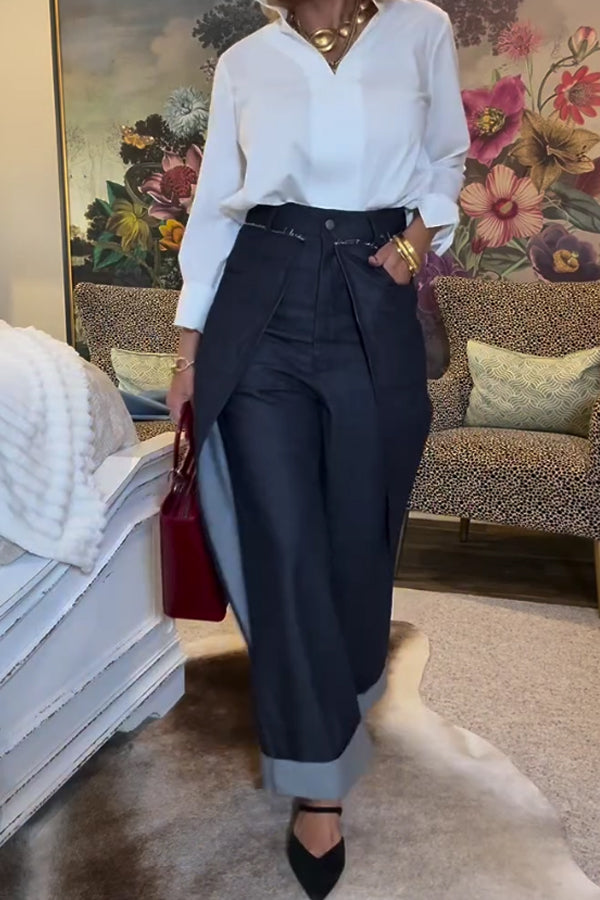 Women Casual Raw-Edge Deconstructed Straight-Leg Jeans