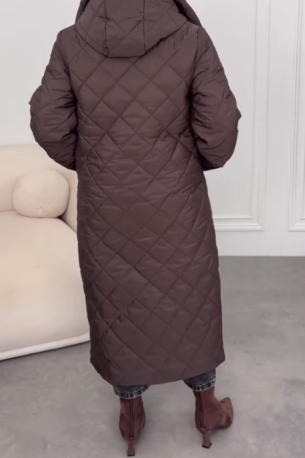 Women Cozy Casual Hooded Button-Zip Warm Long Coat