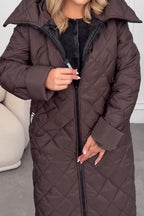 Women Cozy Casual Hooded Button-Zip Warm Long Coat