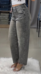 Women Rhinestone Washed Casual Jeans
