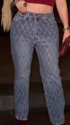 Women Hot Diamond Plaid Casual Jeans