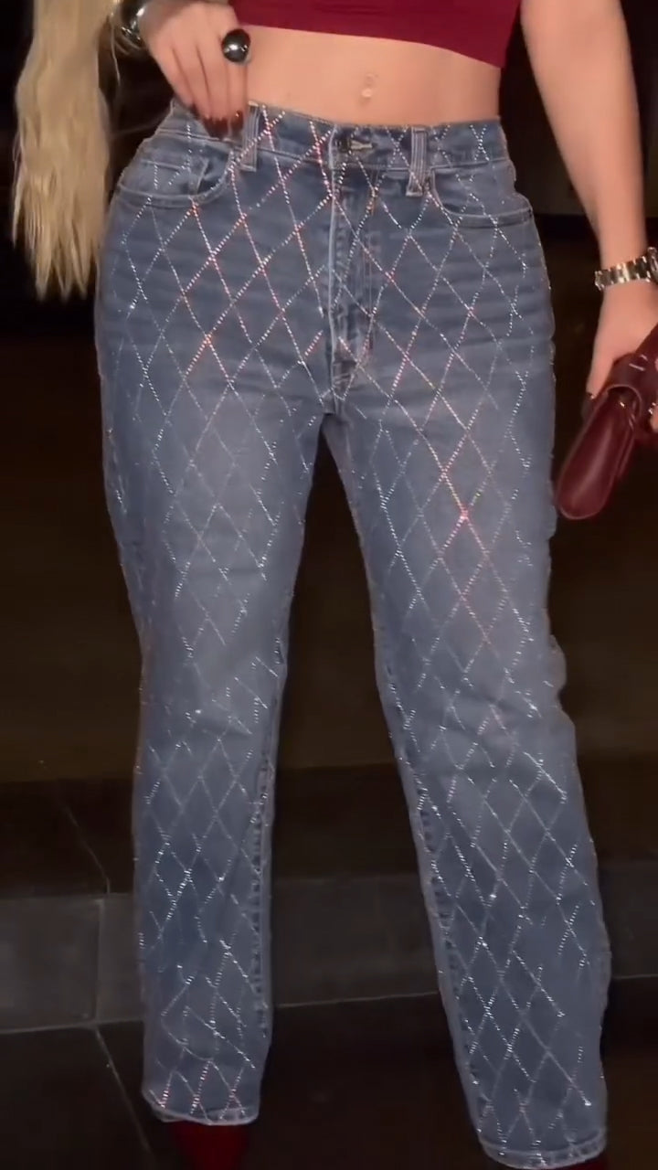 Women Hot Diamond Plaid Casual Jeans