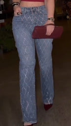 Women Hot Diamond Plaid Casual Jeans